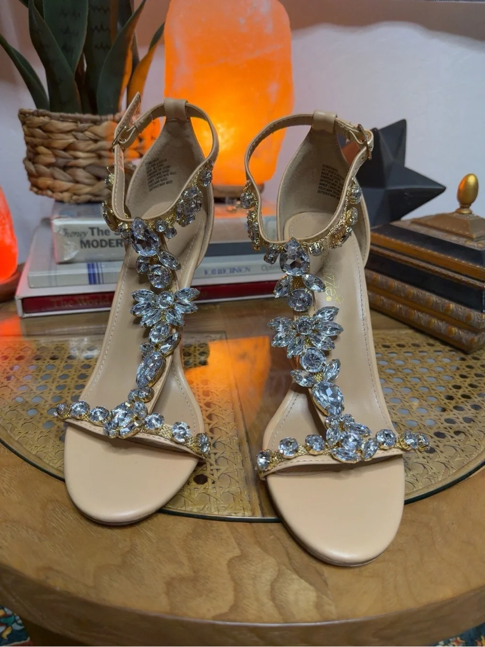 ShoeDazzle Rhinestone Crystal Clear Wedge Heels Nude Size 7.5